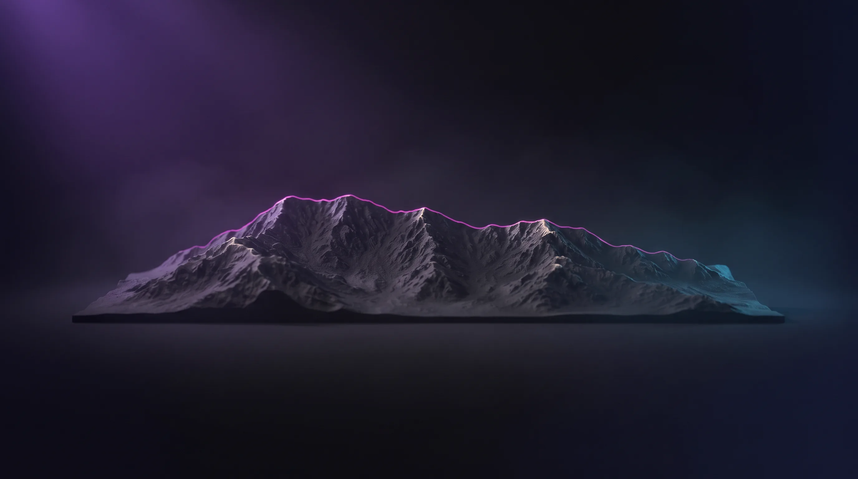 Scale model of a Wasatch mountain ridgeline with a magenta lit crest
