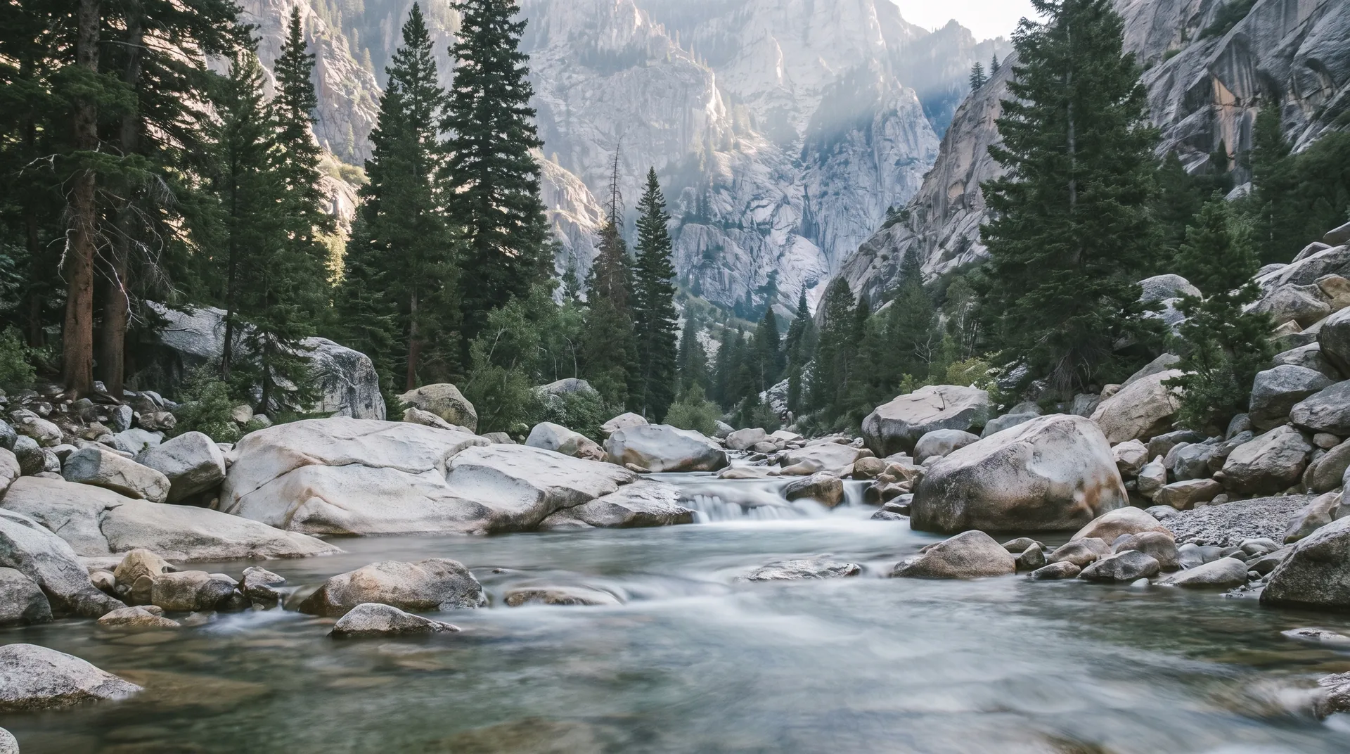 Clear water flowing smoothly over canyon granite